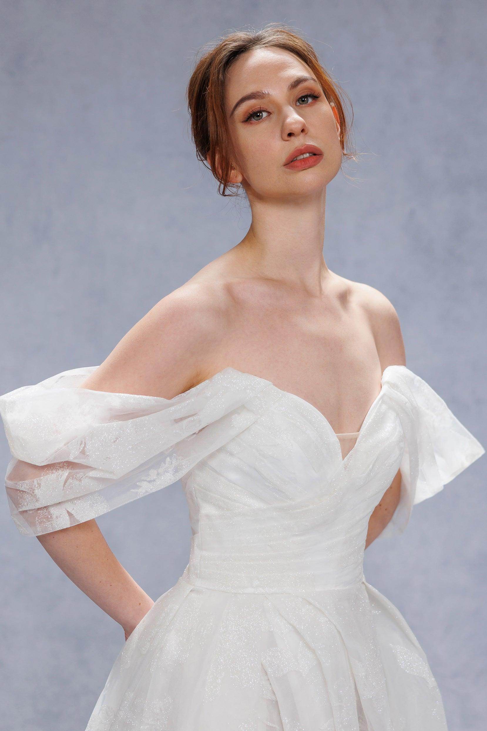 A-Line Court Train Glitter Wedding Dress CW3340