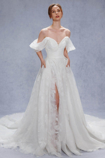 A-Line Court Train Glitter Wedding Dress CW3340