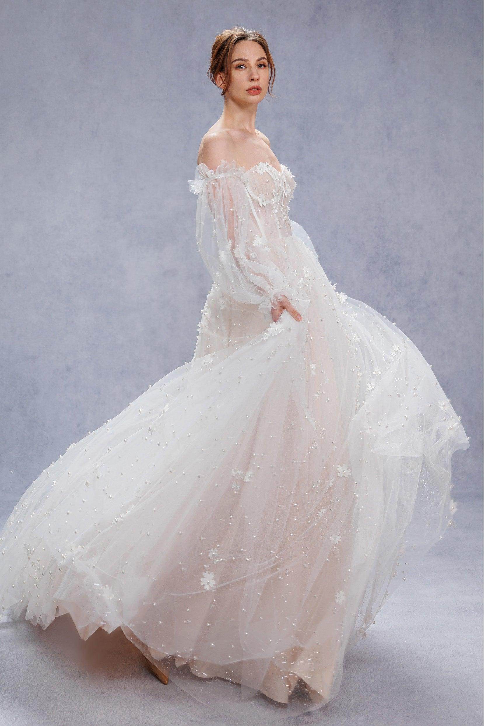 A-Line Court Train Tulle Wedding Dress CW3341