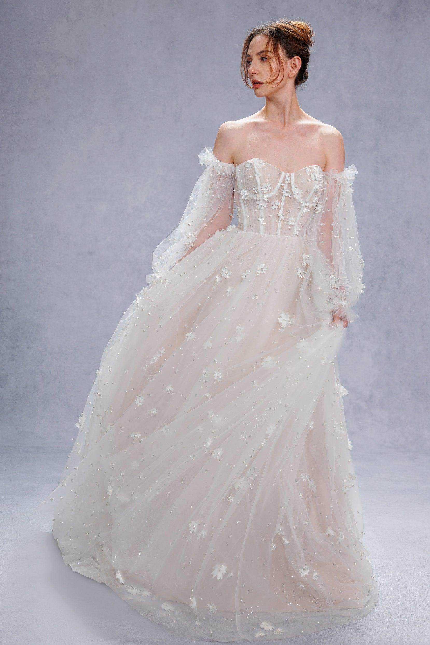 A-Line Court Train Tulle Wedding Dress CW3341