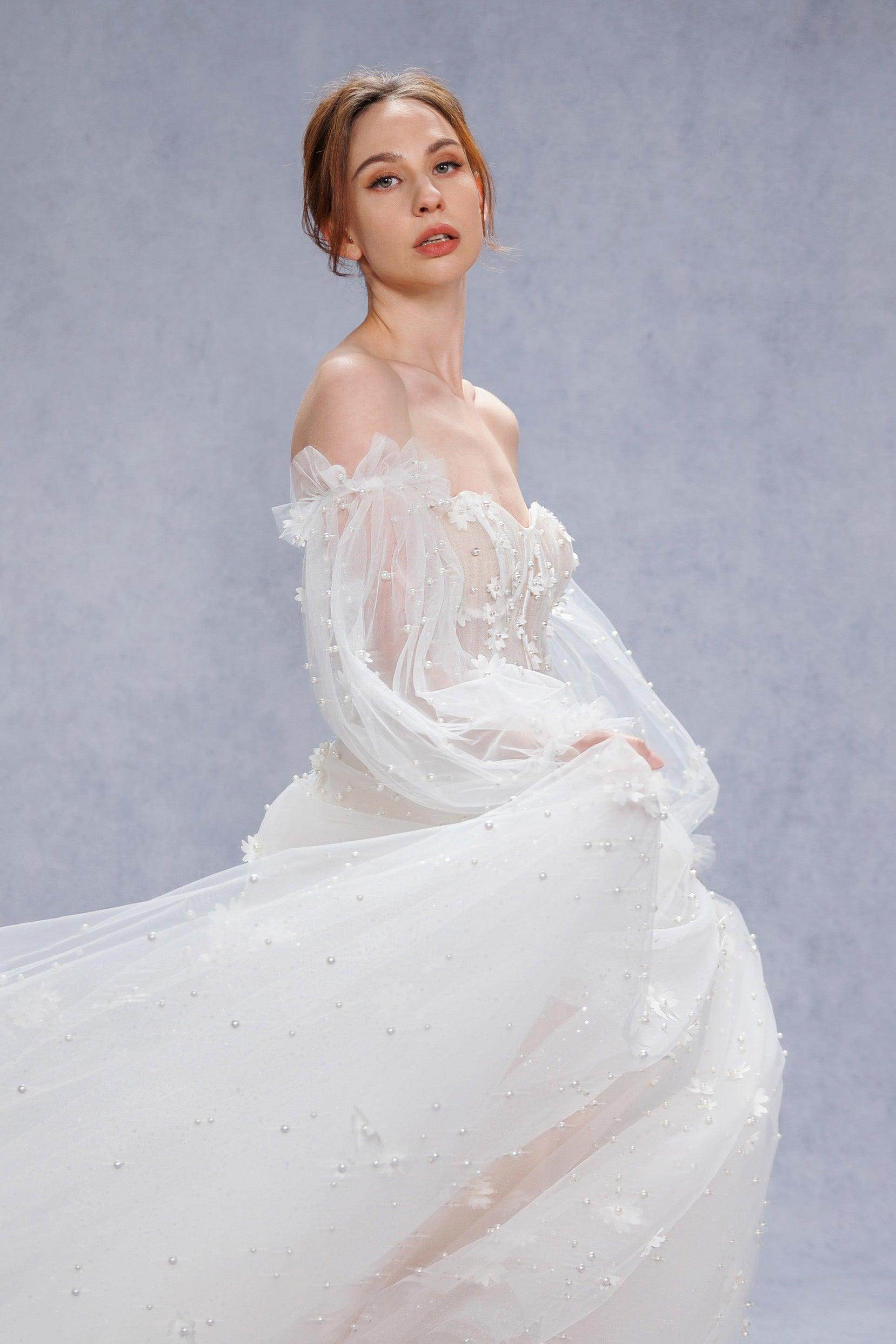 A-Line Court Train Tulle Wedding Dress CW3341