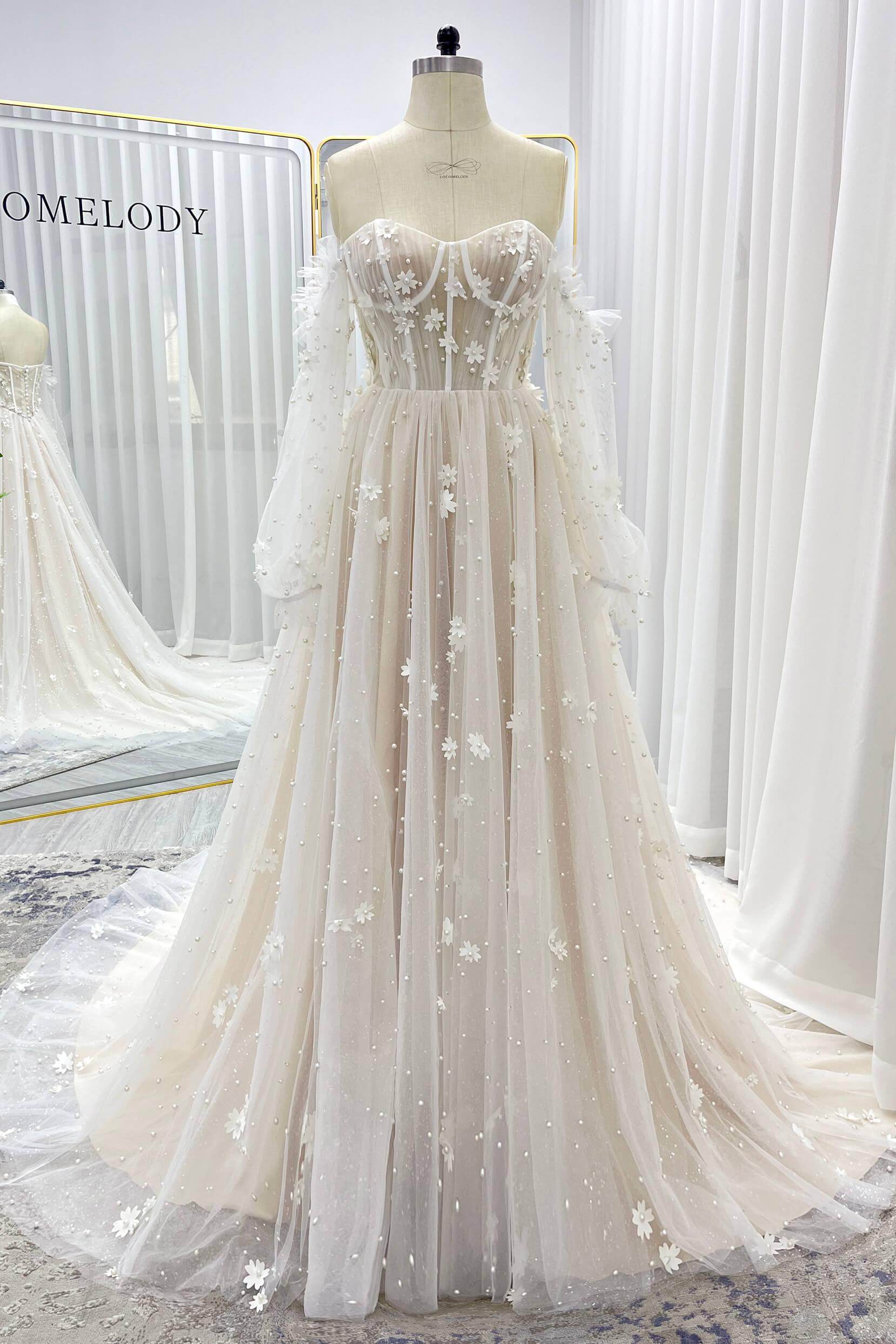 A-Line Court Train Tulle Wedding Dress CW3341