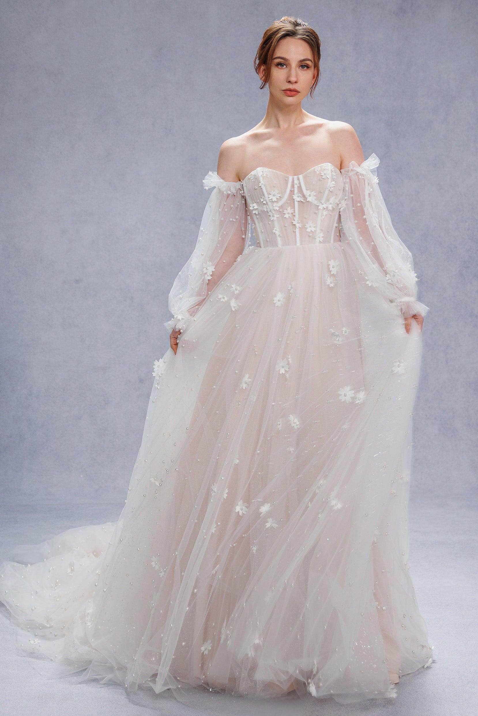 A-Line Court Train Tulle Wedding Dress CW3341
