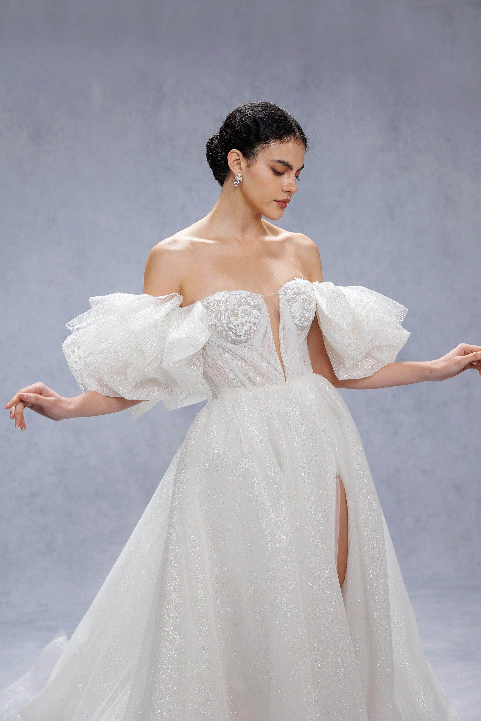 A-Line Court Train Glitter Wedding Dress CW3342