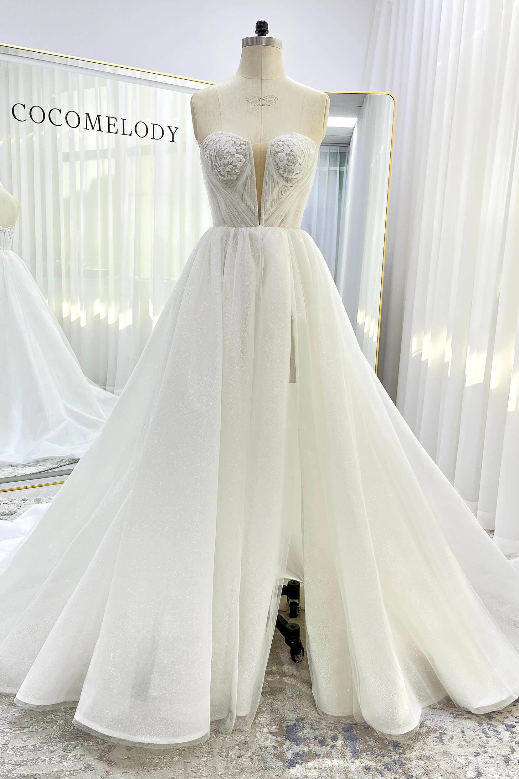 A-Line Court Train Glitter Wedding Dress CW3342