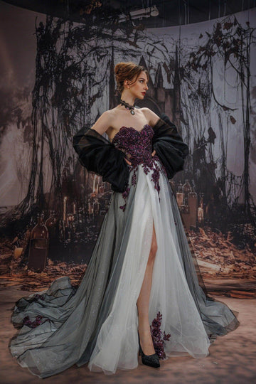 A-Line Court Train Lace Tulle Wedding Dress CW3345