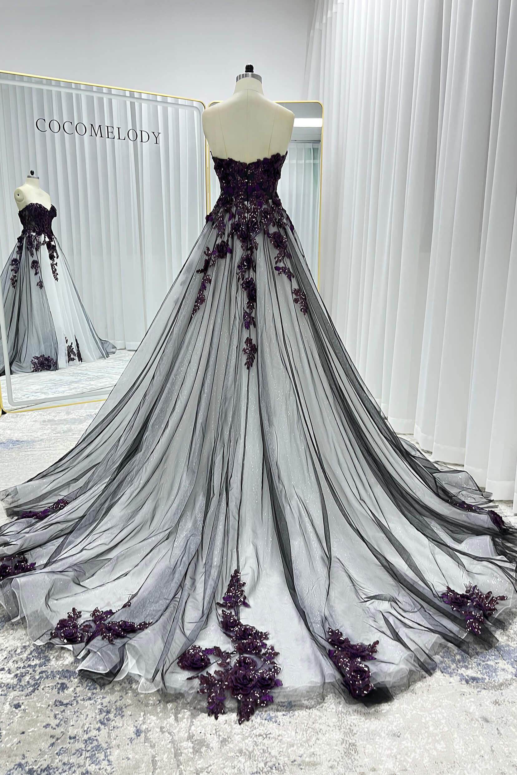 A-Line Court Train Lace Tulle Wedding Dress CW3345