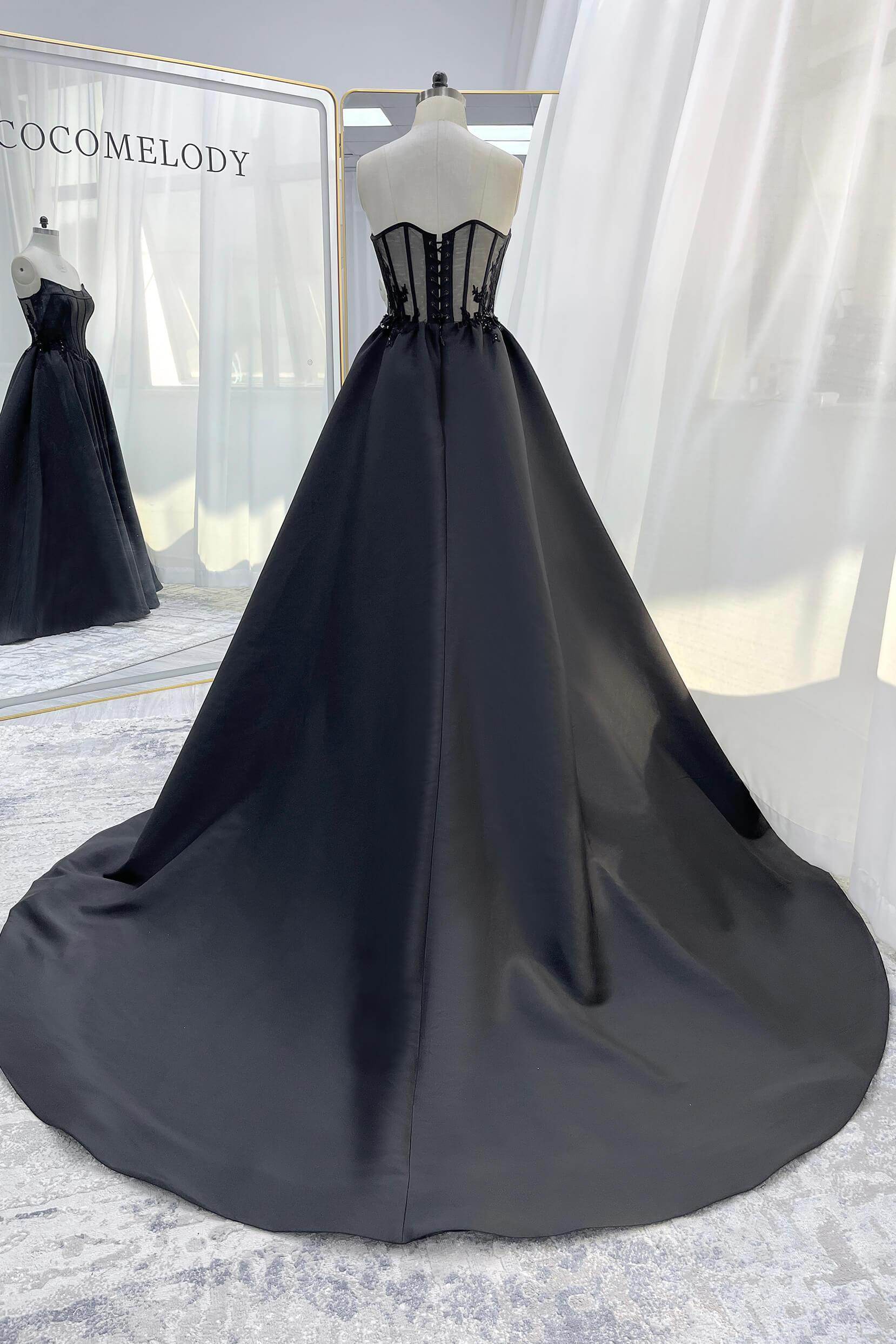 A-Line Court Train Mikado Tulle Wedding Dress CW3350