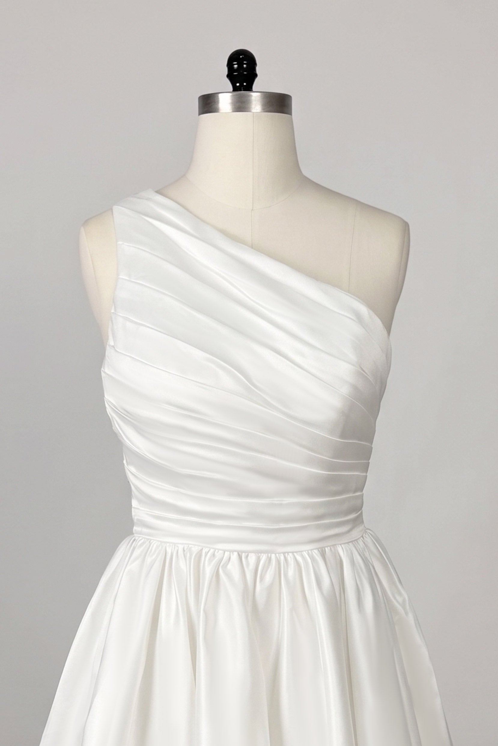 One Shoulder Satin Knee-Length Little White Dress CW3382