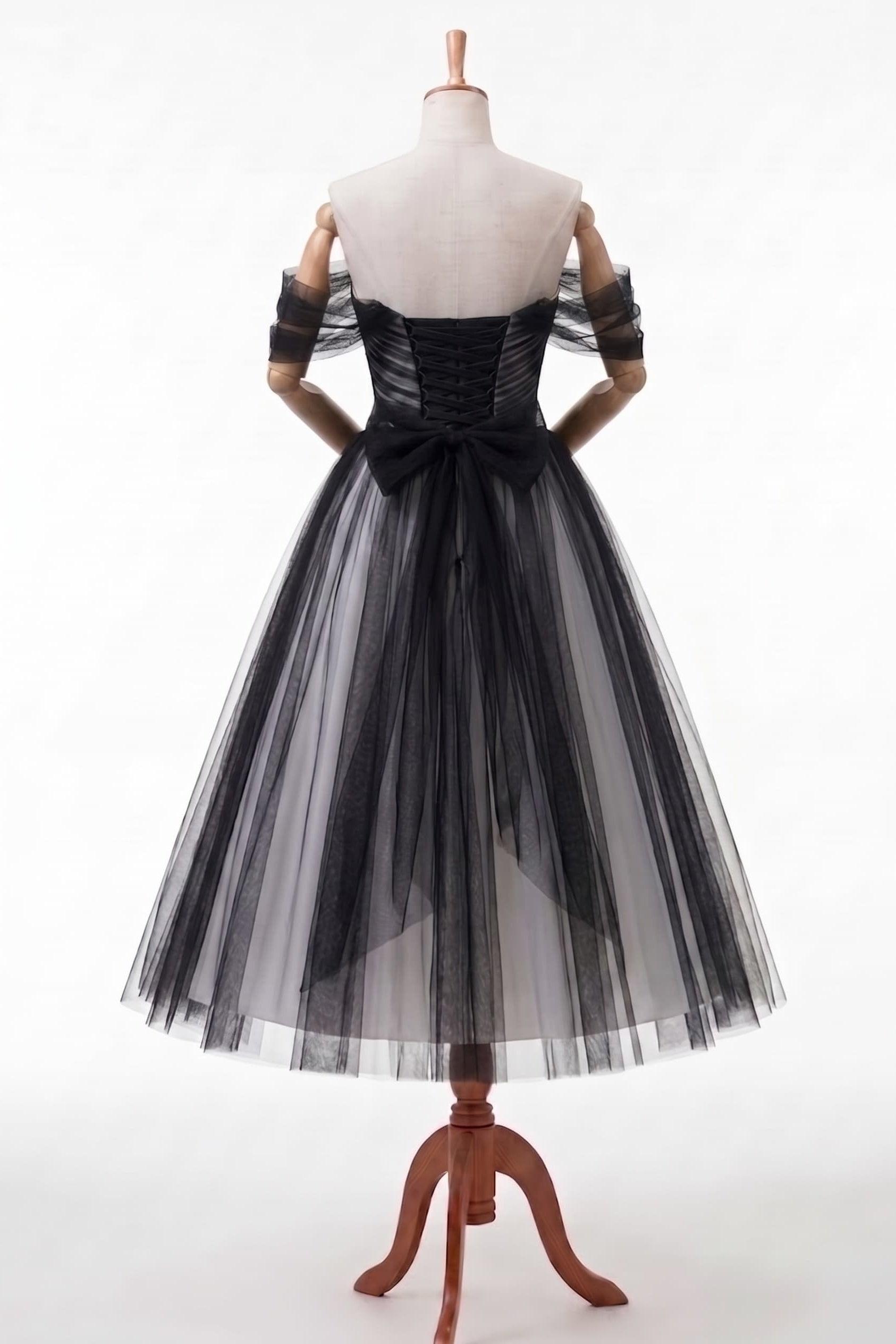 Off-The-Shoulder Sleeveless Tulle Little White Dress CW3387
