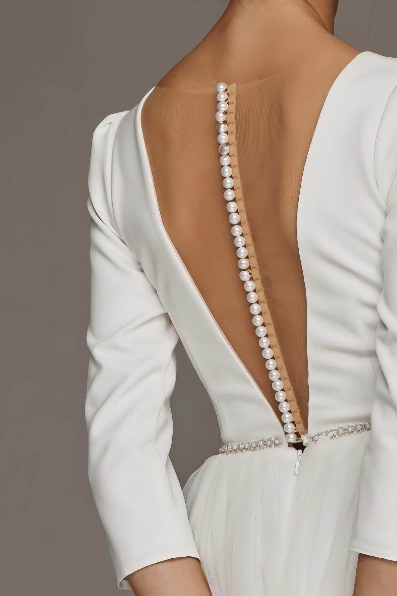 A-Line V-Neck Beaded Stretch Satin Tulle Ankle-Length Dress CW3391