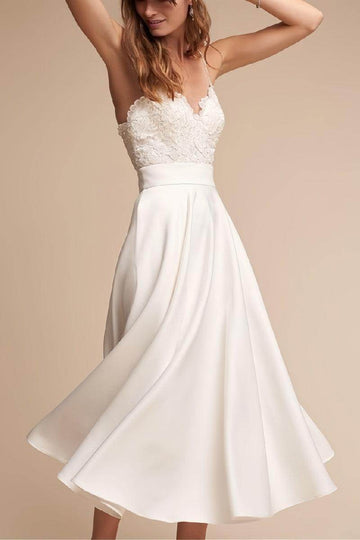 Lace Tea-Length Midi Reception Wedding Dress CW3392
