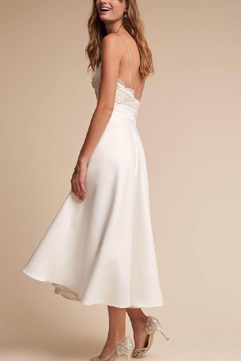 Lace Tea-Length Midi Reception Wedding Dress CW3392