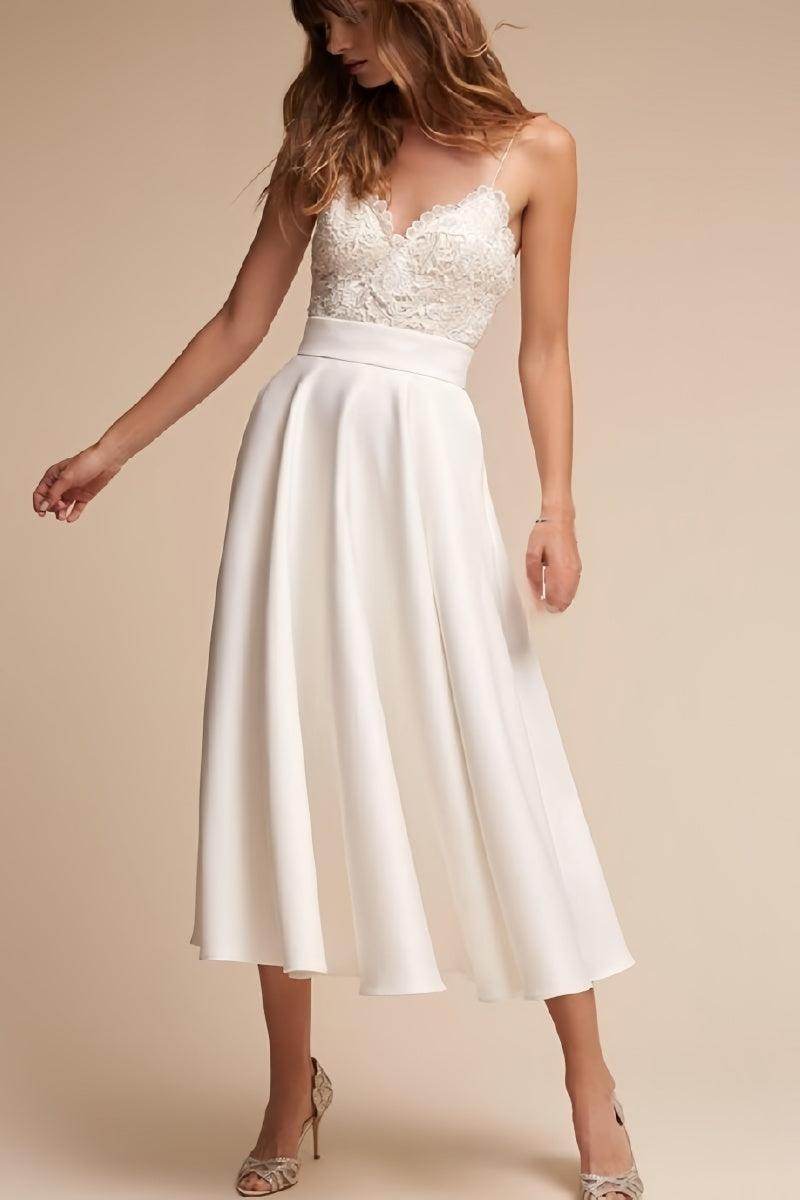 Lace Tea-Length Midi Reception Wedding Dress CW3392