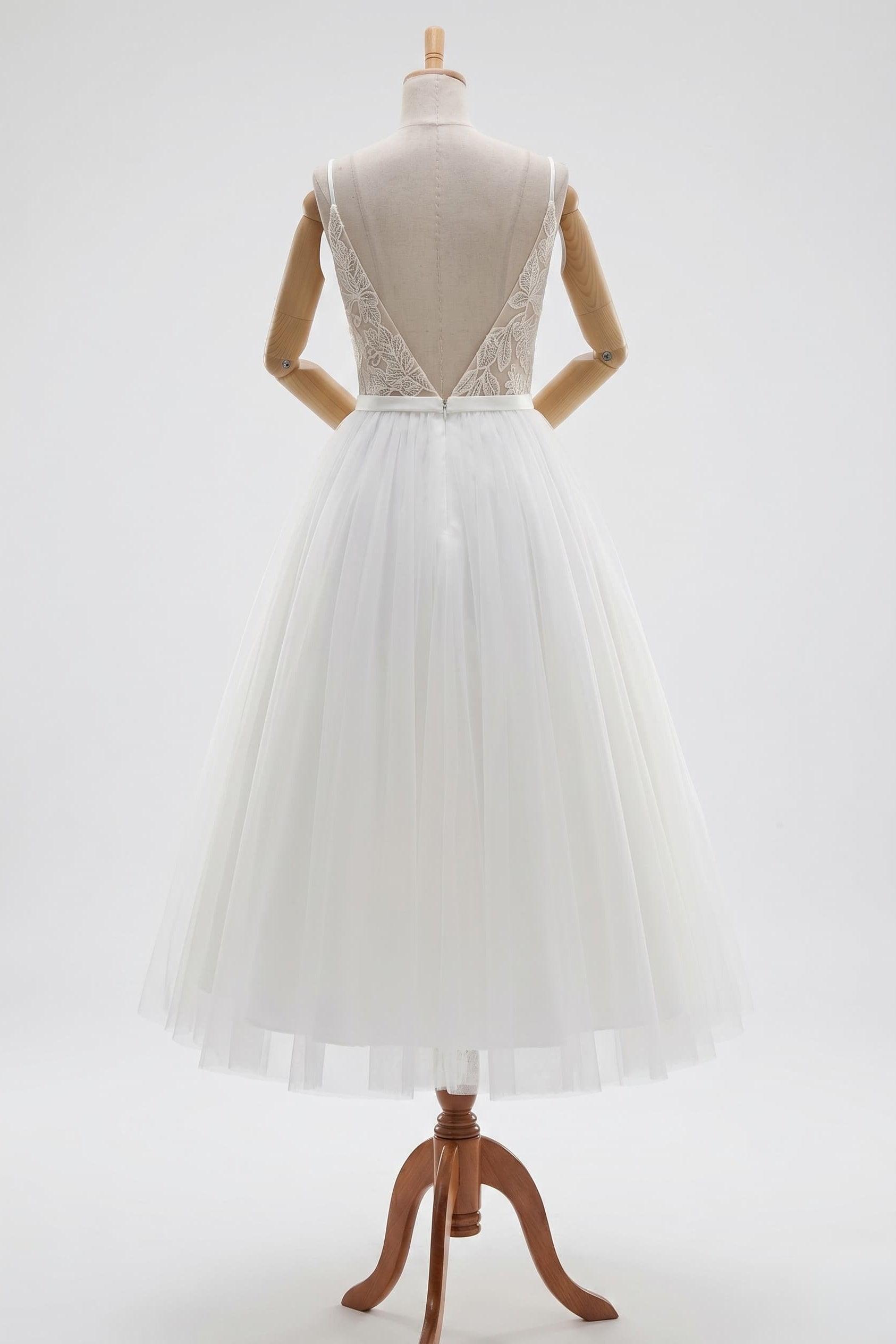 Boho Lace Tea-Length Backless Dress for Reception CW3396