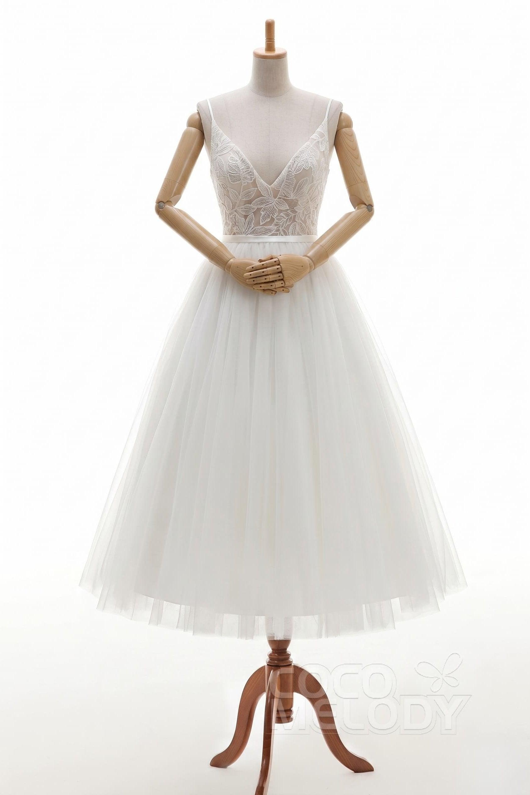 Boho Lace Tea-Length Backless Dress for Reception CW3396