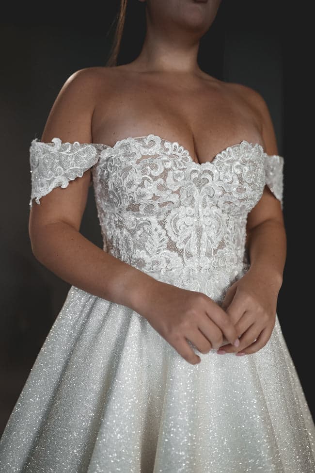 A-Line Off The Shoulder Tea-Length Wedding Dress CW3397