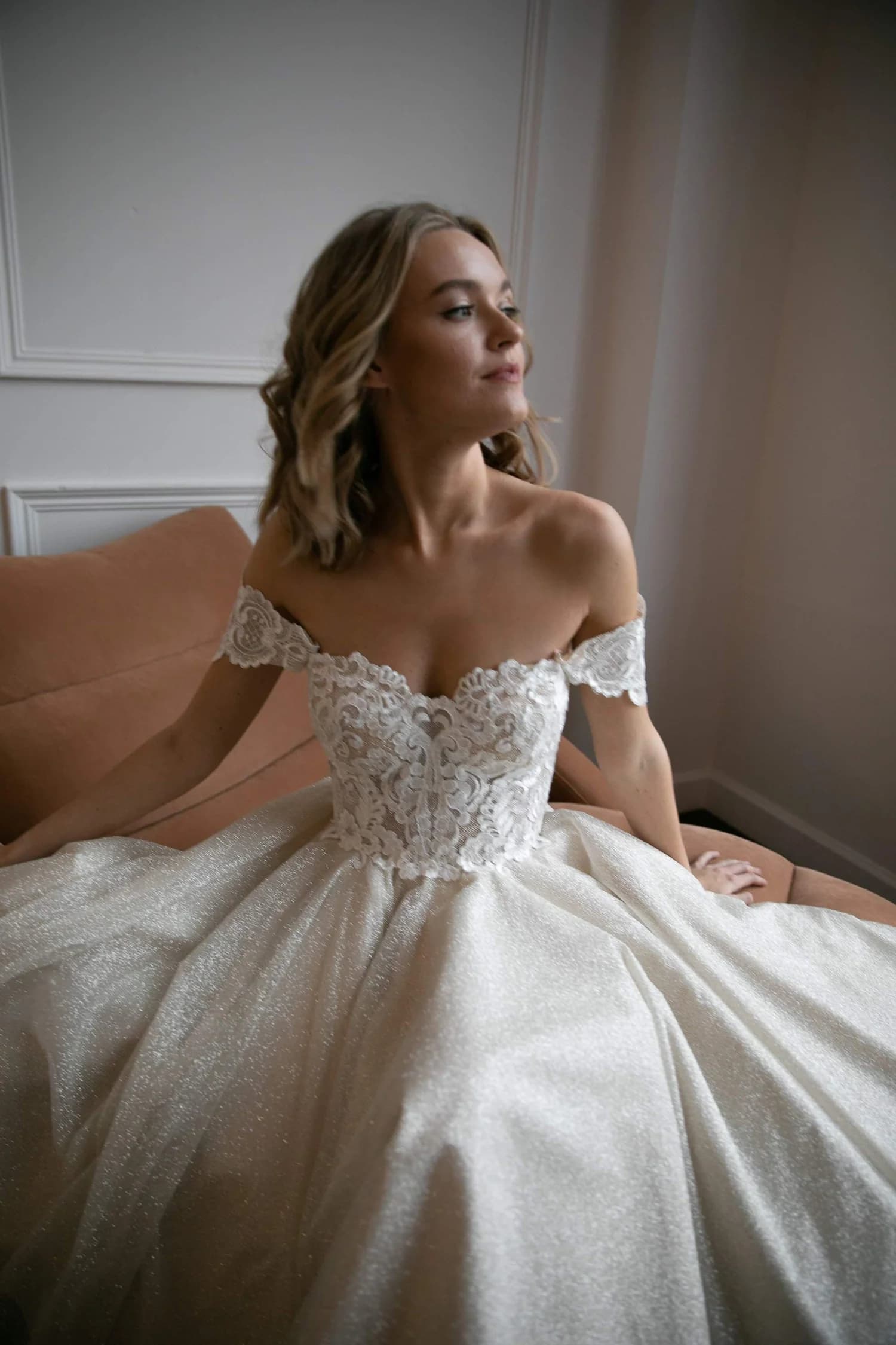 A-Line Off The Shoulder Tea-Length Wedding Dress CW3397