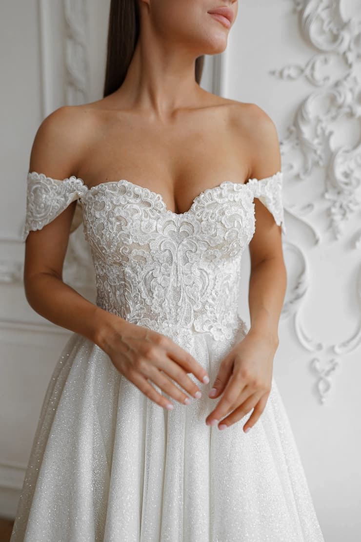 A-Line Off The Shoulder Tea-Length Wedding Dress CW3397