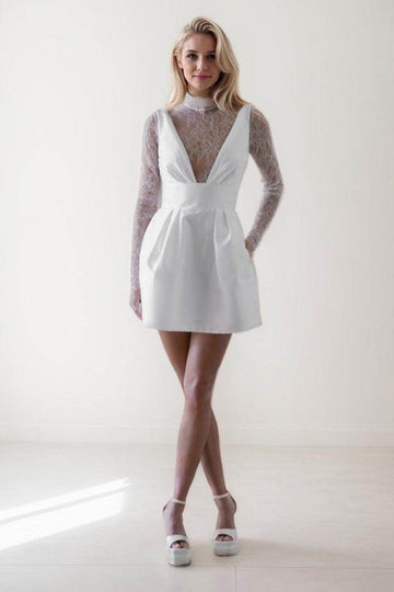 A-Line Short-Mini Satin Wedding Dress CW3400