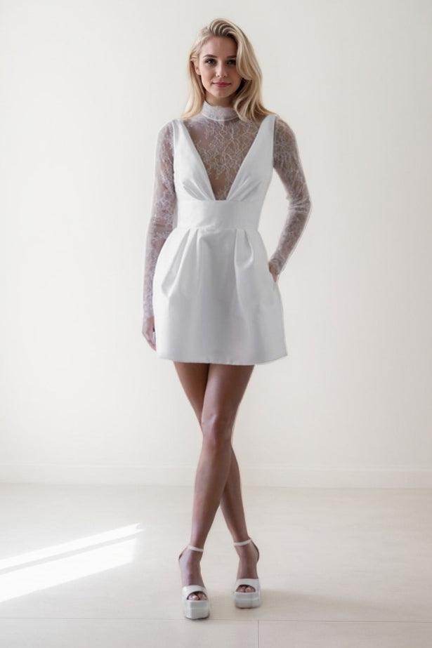 A-Line Short-Mini Satin Wedding Dress CW3400
