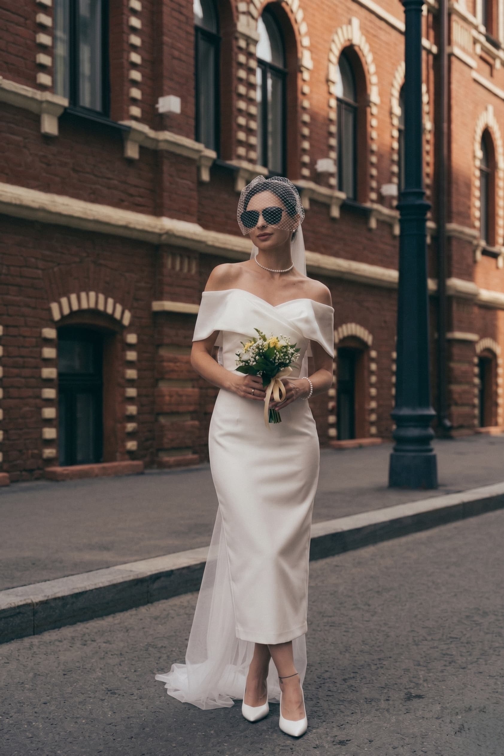 Sheath-Column Tea Length Elastic Cloth Wedding Dress CW3402