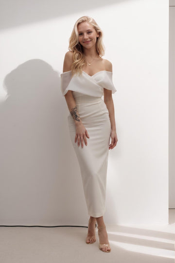 Sheath-Column Tea Length Elastic Cloth Wedding Dress CW3402