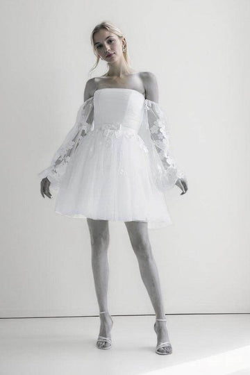 A-Line Short-Mini Lace Tulle Wedding Dress CW3407