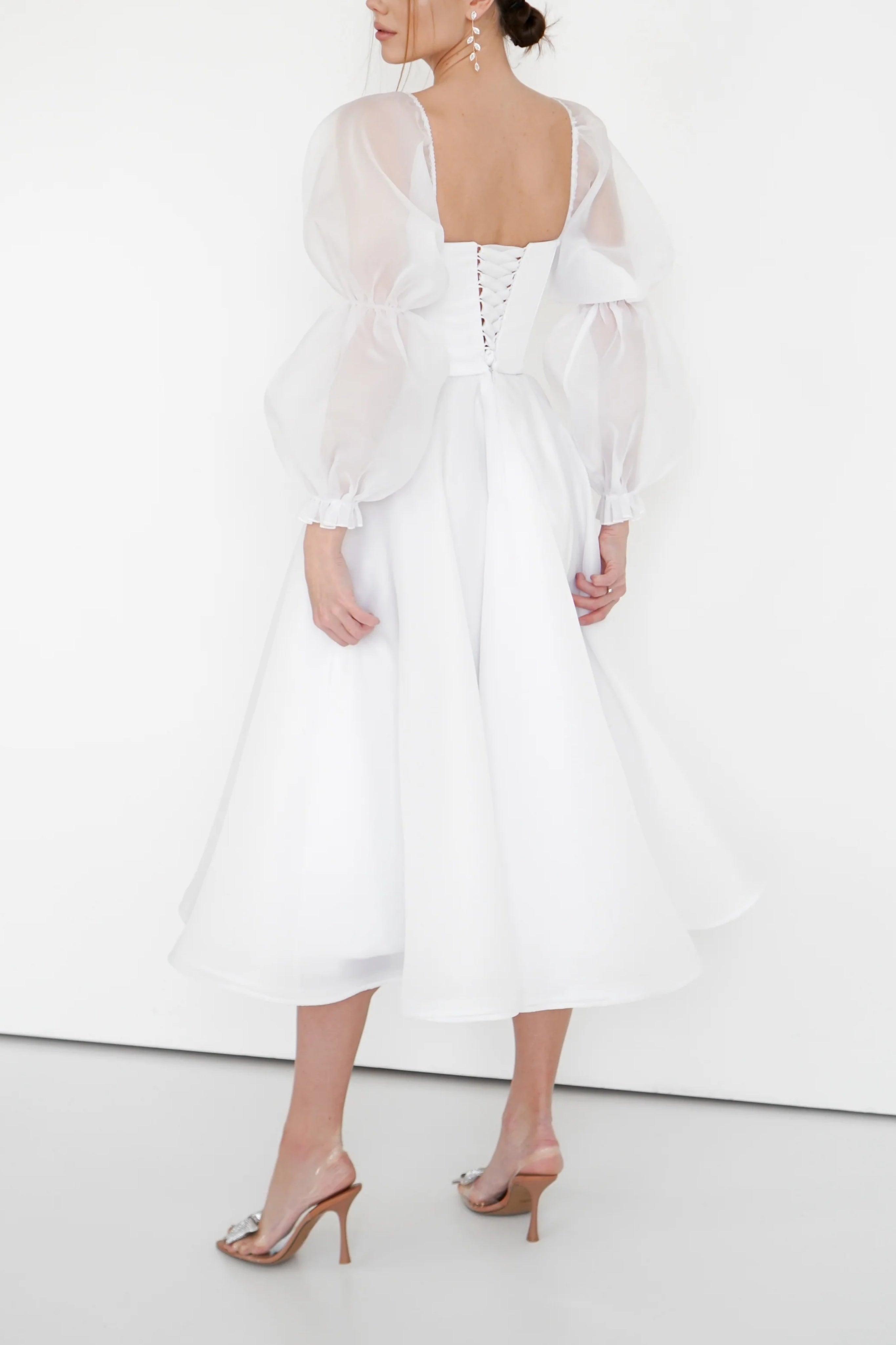 A-Line Tea Length Organza Wedding Dress CW3408