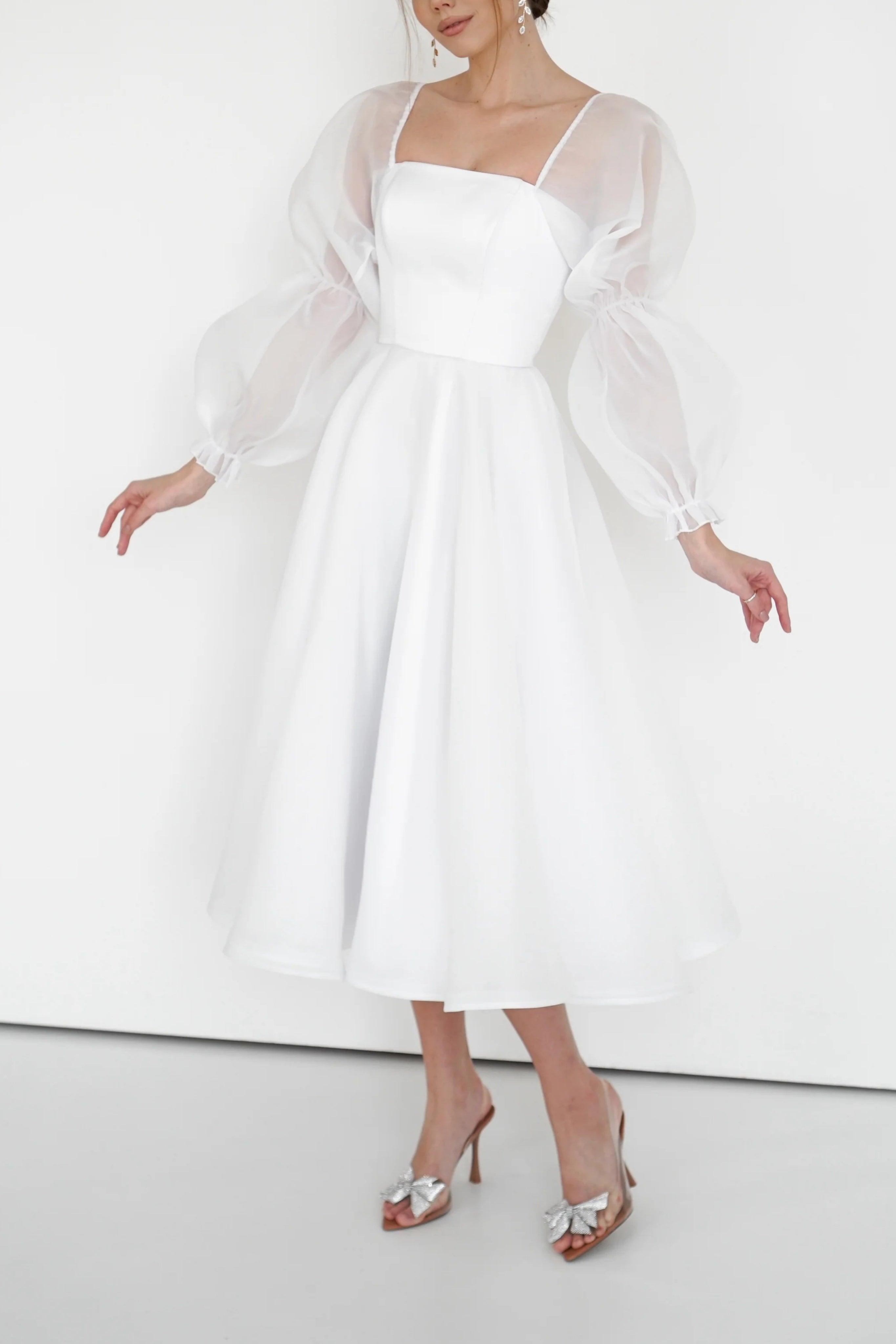 A-Line Tea Length Organza Wedding Dress CW3408