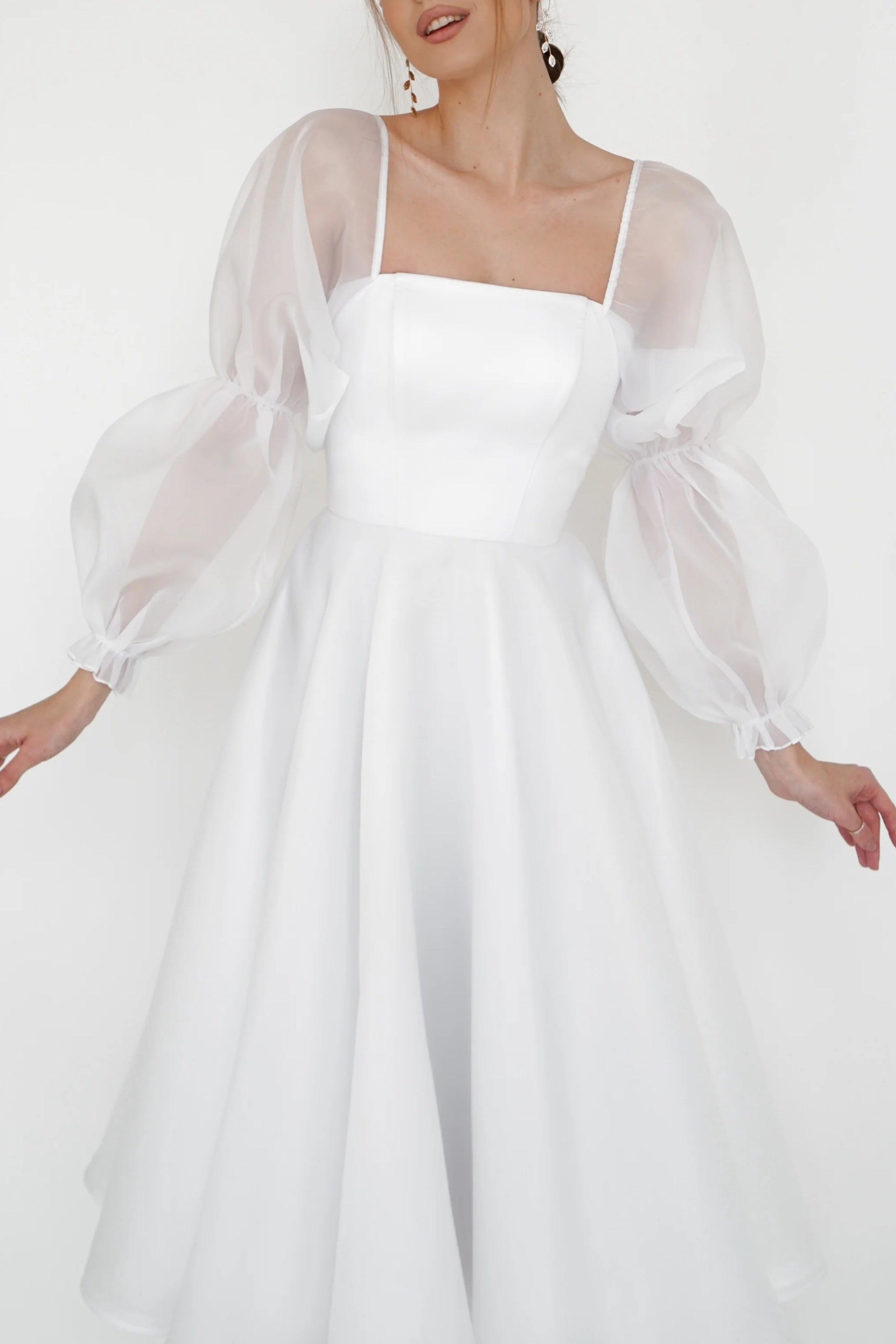 A-Line Tea Length Organza Wedding Dress CW3408