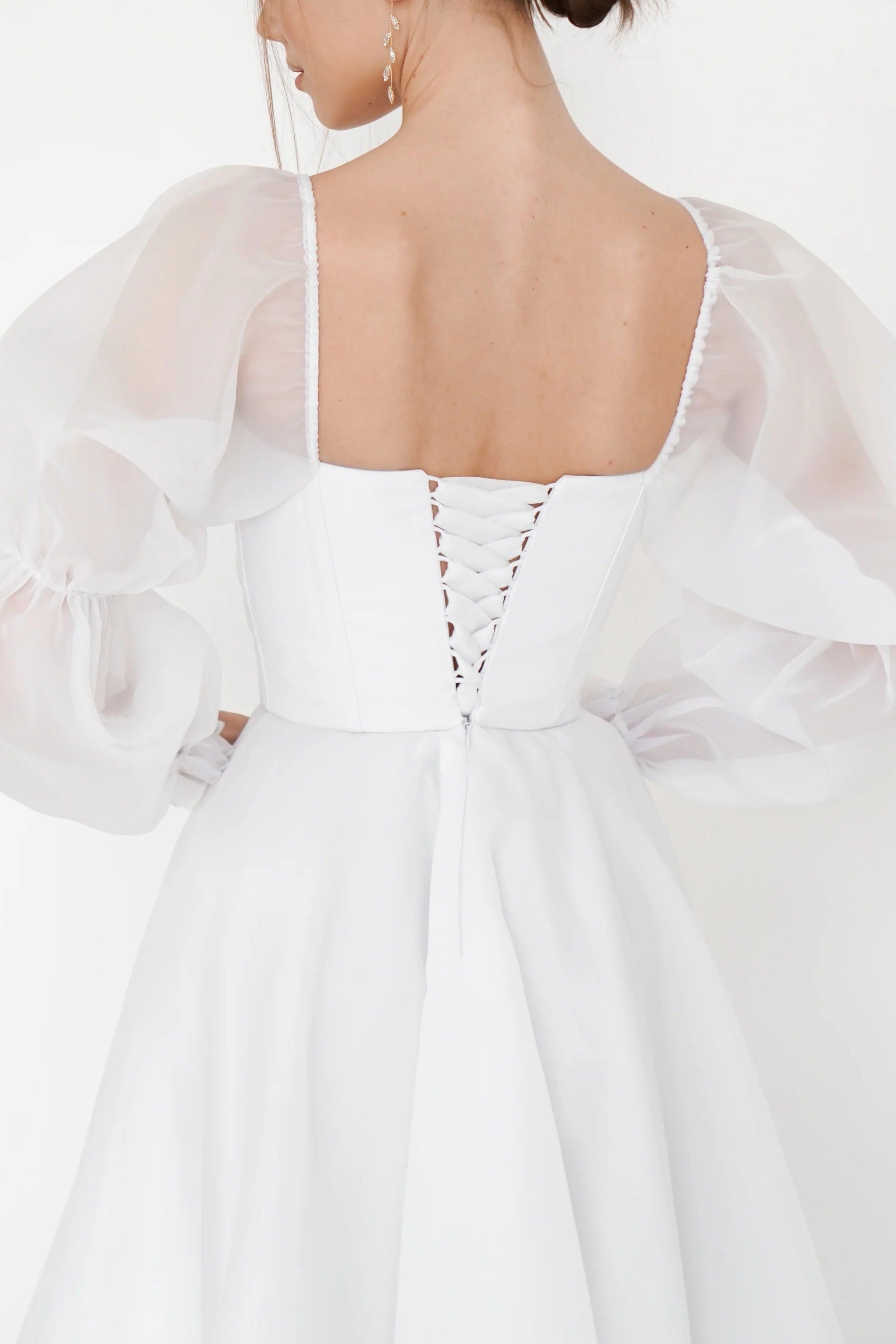 A-Line Tea Length Organza Wedding Dress CW3408