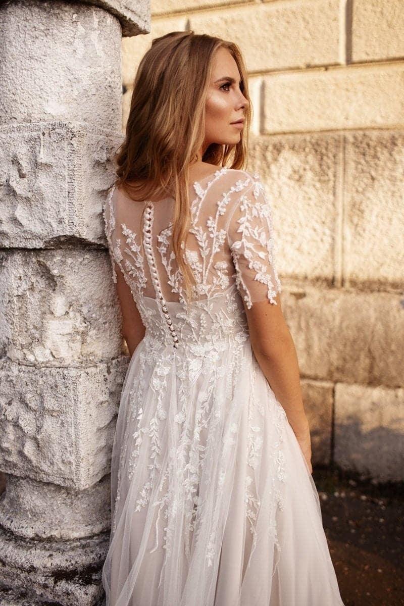 A-Line Tea Length Lace Tulle Wedding Dress CW3427