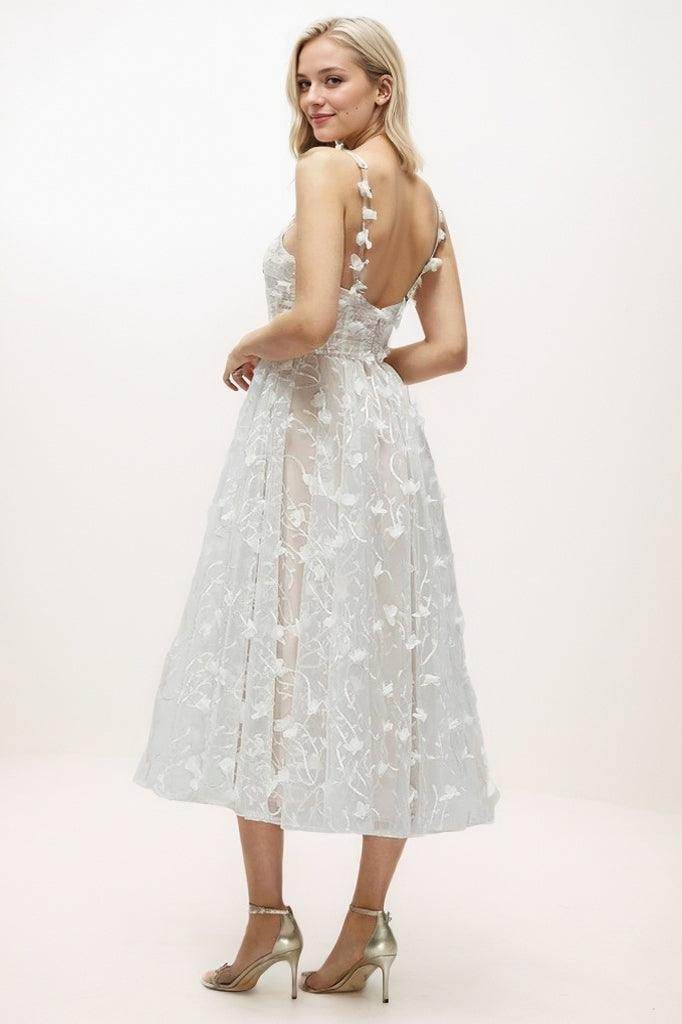 A-Line Tea Length Lace Wedding Dress CW3434