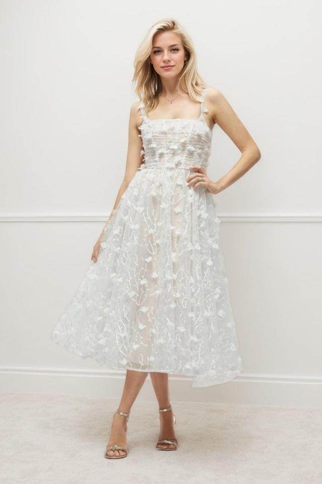 A-Line Tea Length Lace Wedding Dress CW3434