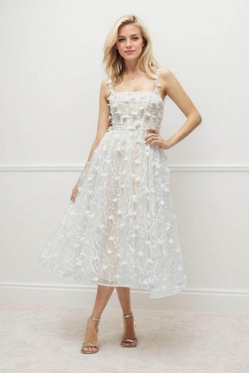 A-Line Tea Length Lace Wedding Dress CW3434
