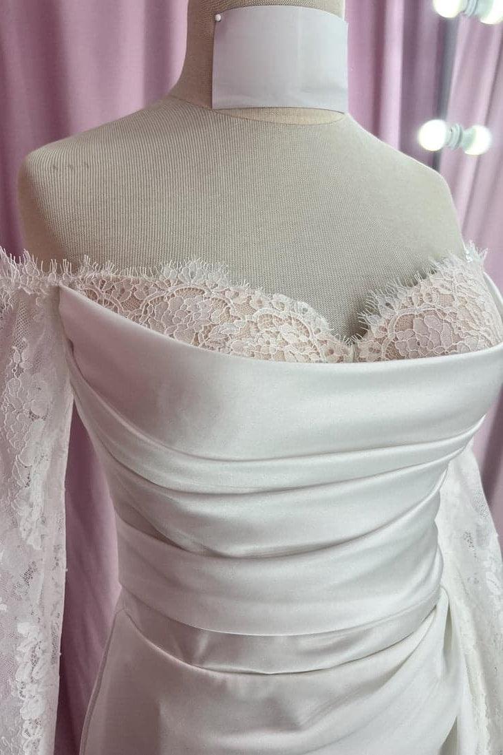 Mermaid Sweep-Brush Train Lace Satin Wedding Dress CW3446