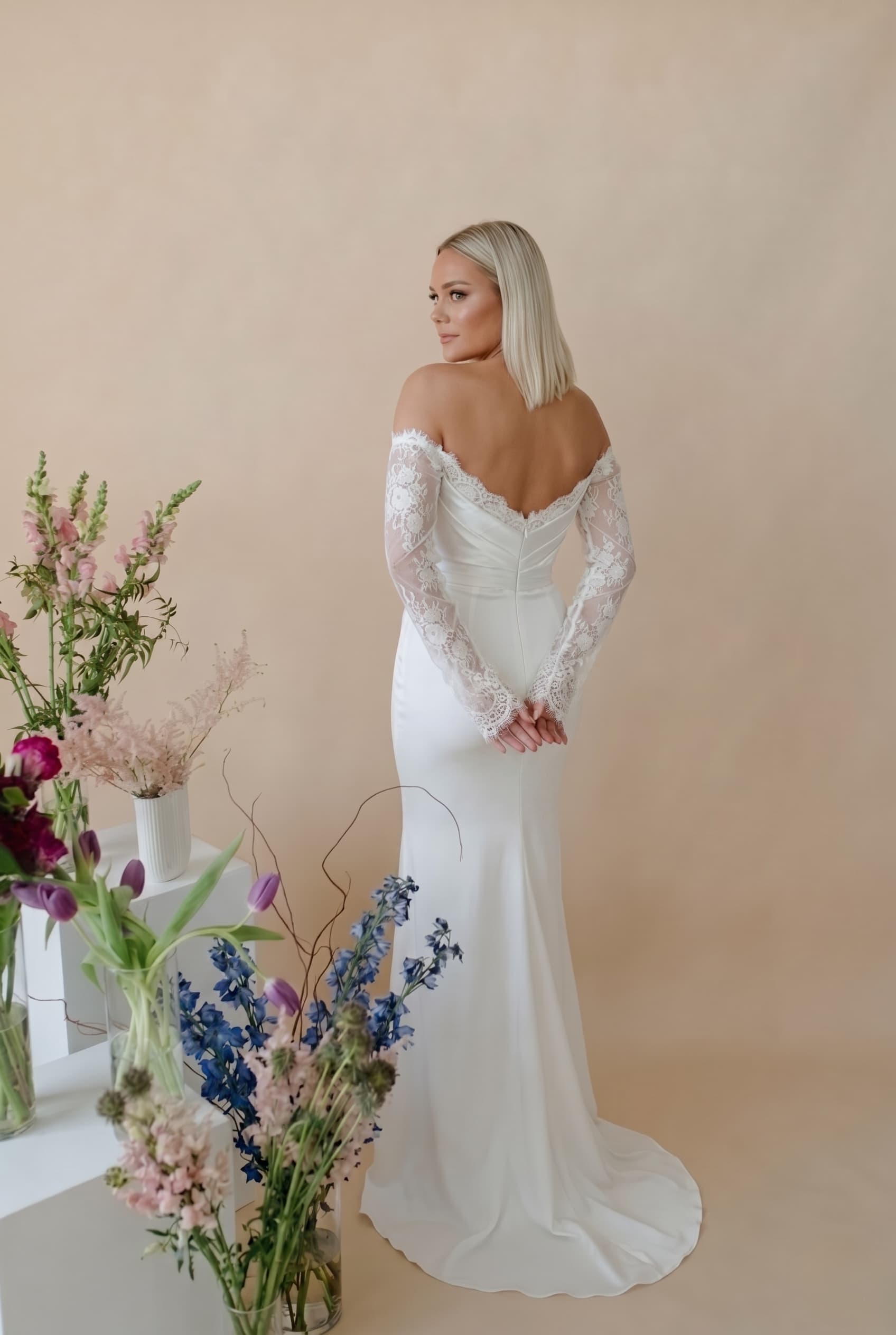 Mermaid Sweep-Brush Train Lace Satin Wedding Dress CW3446