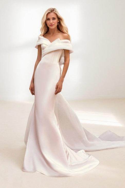 Trumpet-Mermaid Sweep-Brush Train Satin Wedding Dress CW3459