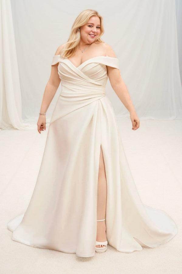 A-Line Sweep-Brush Train Mikado Wedding Dress CW3479