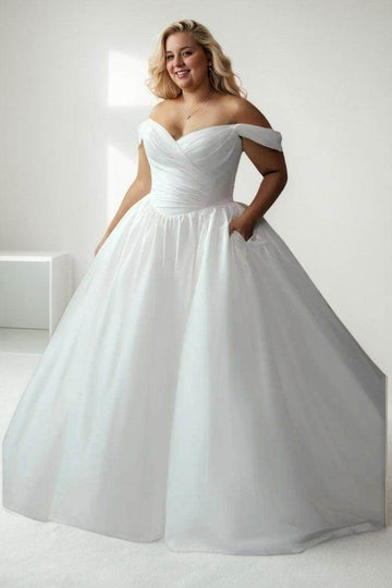 A-Line Sweep-Brush Train Taffeta Wedding Dress CW3483