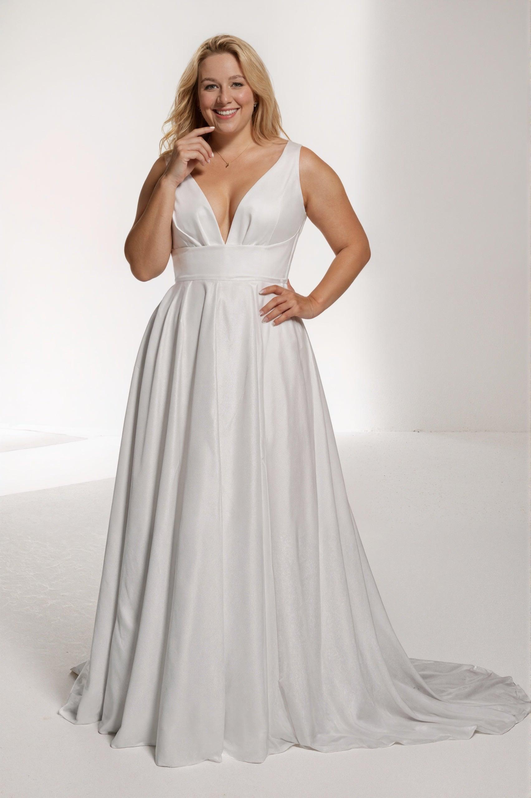 A-Line Court Train Satin Wedding Dress CW3484