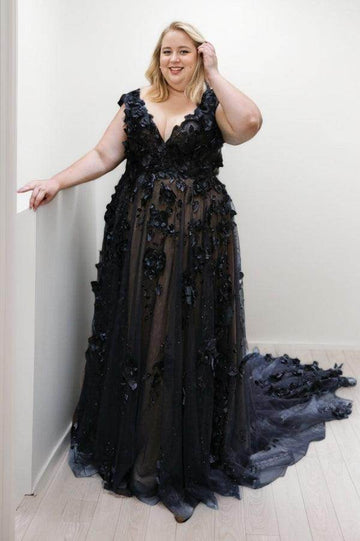 A-Line Sweep-Brush Train Lace Tulle Wedding Dress CW3490