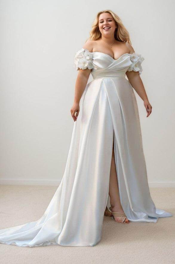 A-Line Court Train Satin Wedding Dress CW3494