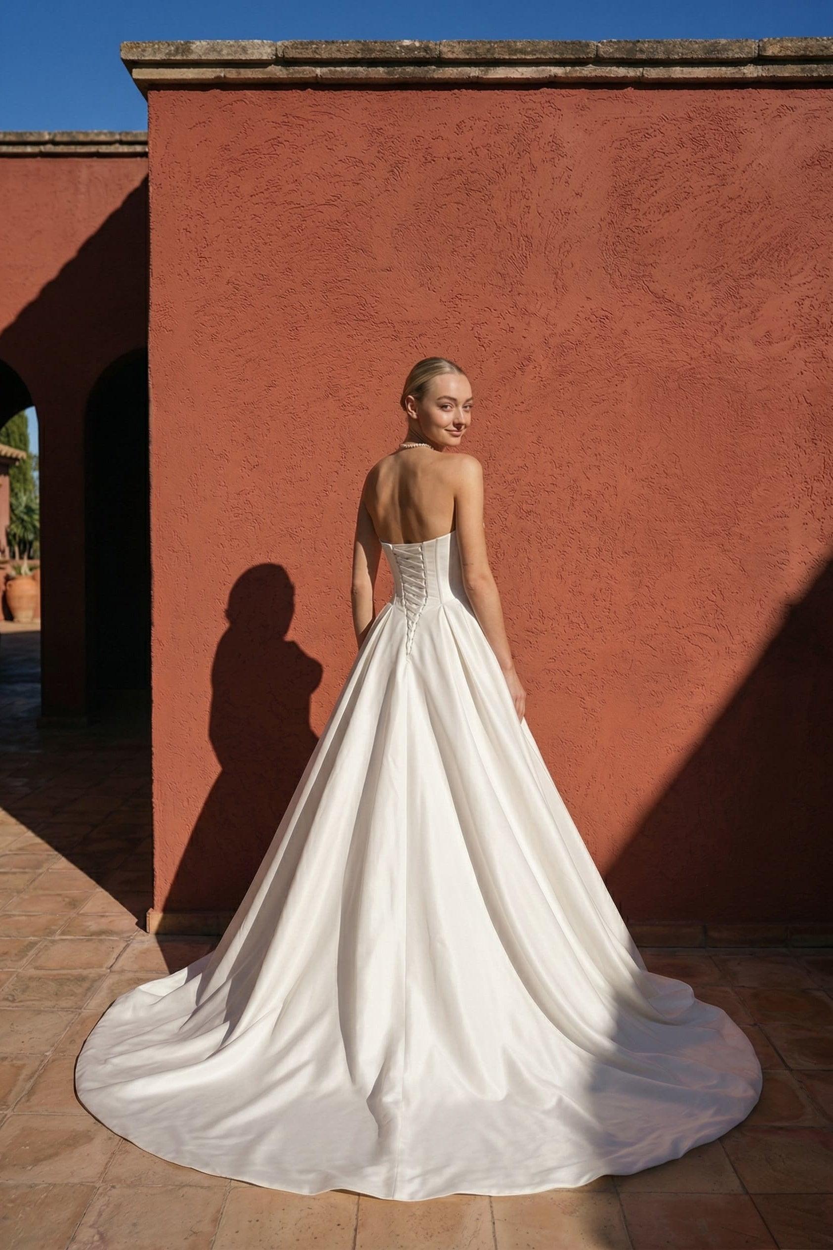 A-Line Court Train Satin Wedding Dress CW3502