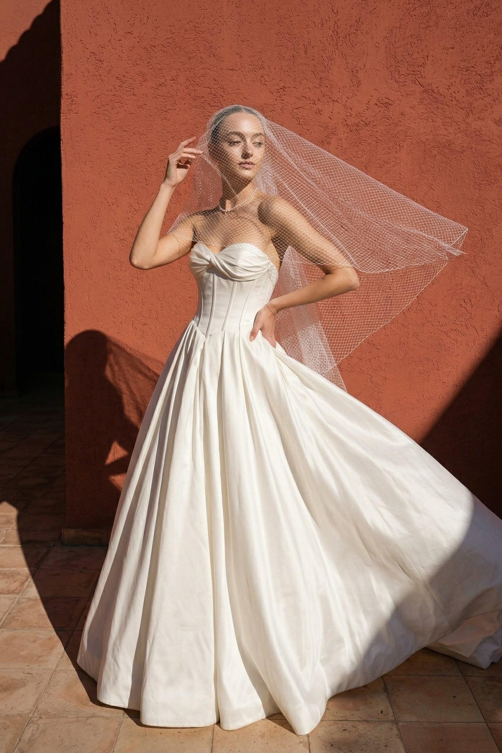 A-Line Court Train Satin Wedding Dress CW3502