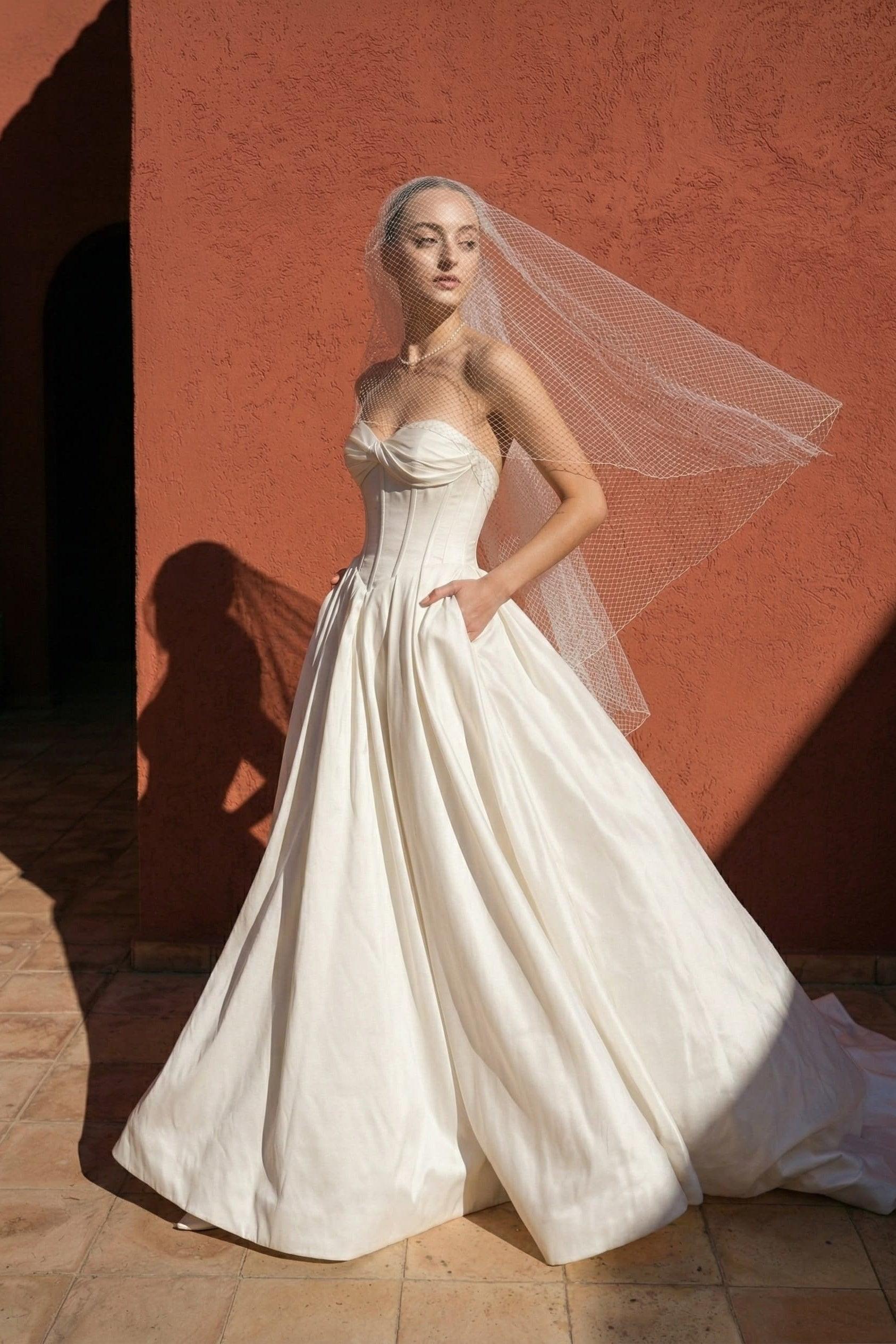 A-Line Court Train Satin Wedding Dress CW3502