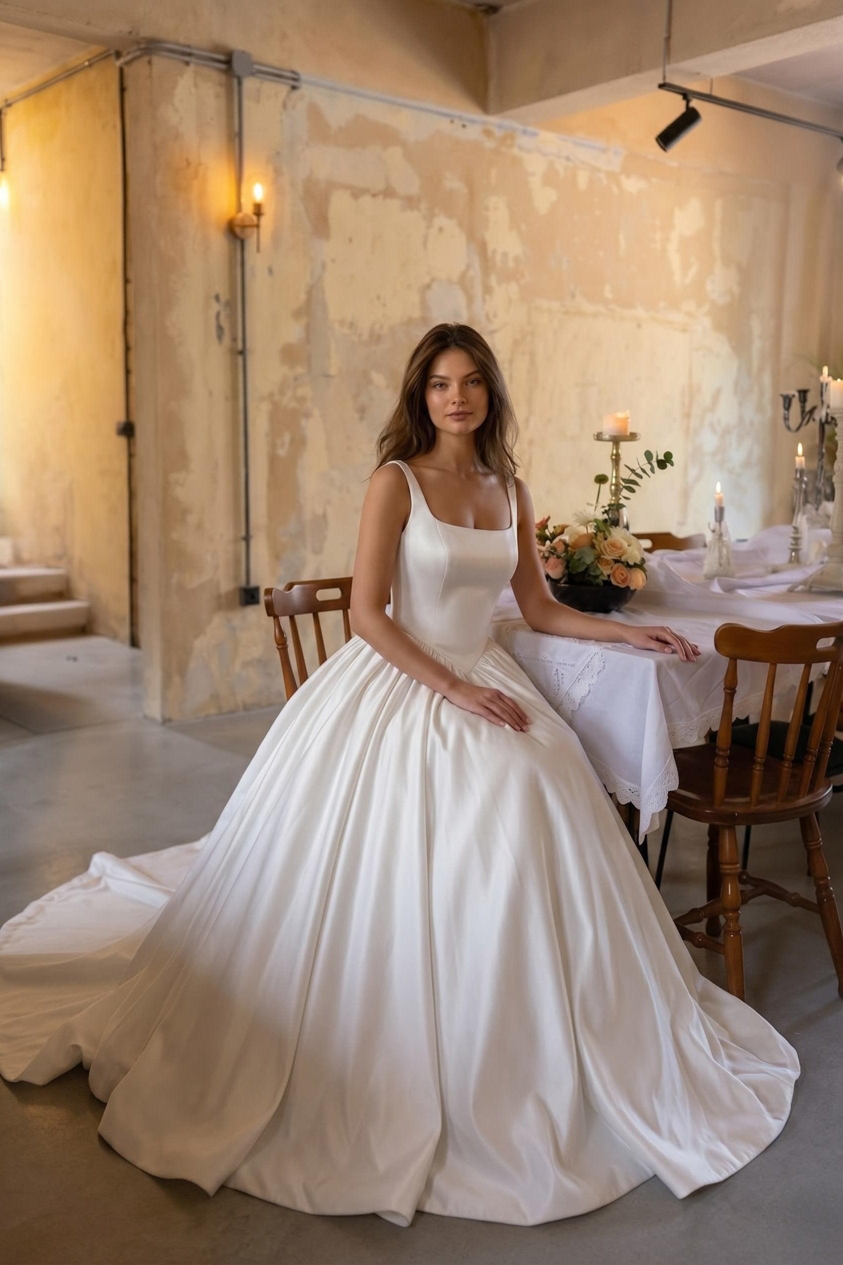 A-Line Court Train Satin Wedding Dress CW3503