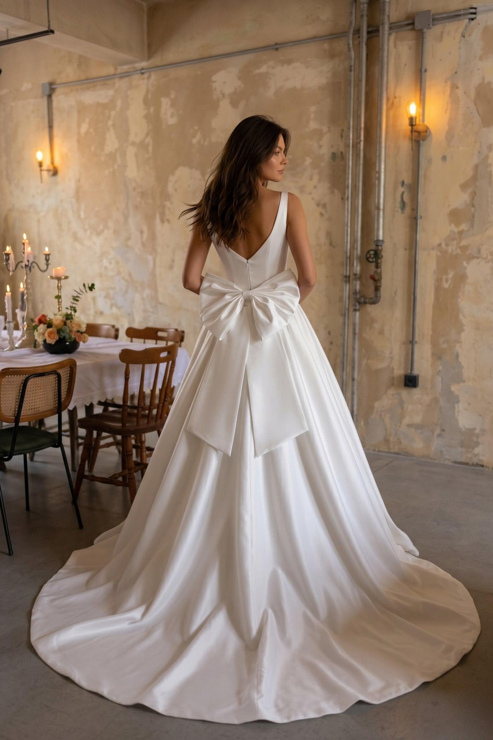 A-Line Court Train Satin Wedding Dress CW3503