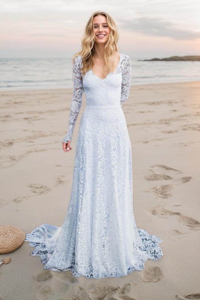A-Line Sweep-Brush Train Lace Wedding Dress CW3506